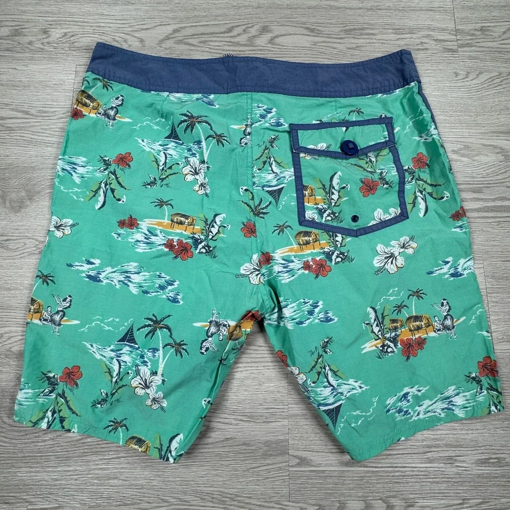 Quiet Storm Mens Board Shorts Hawaiian Tropical Hula Girl Green‎ 38 Swim Trunks